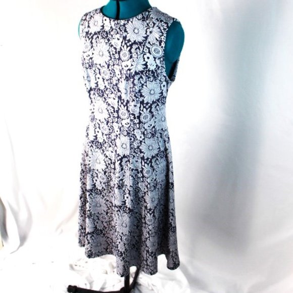 Tommy Hilfiger- midi sleeveless blue and white floral dress - Picture 1 of 11